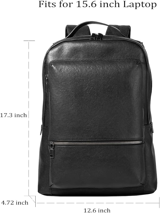 15.6 Inch Genuine Leather Laptop Backpack for Men Women, Business Travel Backpack Hiking Rucksack Daypack (2#Black)