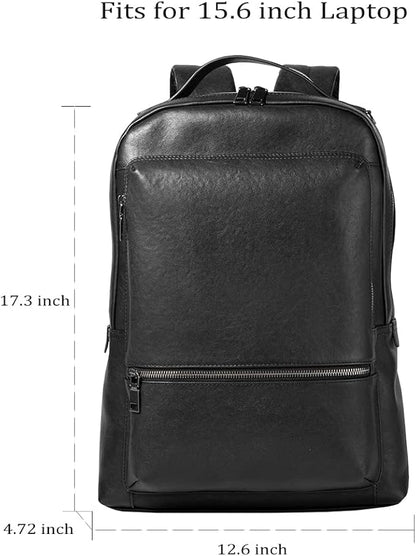 15.6 Inch Genuine Leather Laptop Backpack for Men Women, Business Travel Backpack Hiking Rucksack Daypack (2#Black)