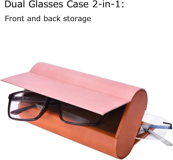 Philley Dual Glasses Case 2-in-1 PU Leather Hard Shell Double Eyeglasses case for Women & Men