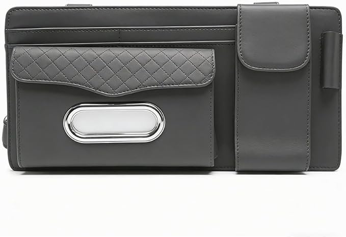 Car Sun Visor Organizer for Lexus LC 2017–2025 2026 Z100,Multi-Pocket Auto Visor Storage Pouch with Tissue Holder,Eyeglass Case,Card Slots & Pen Holder,Sun Visor Organizer,Grey pana Leather