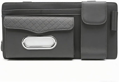 Car Sun Visor Organizer for Lexus LC 2017–2025 2026 Z100,Multi-Pocket Auto Visor Storage Pouch with Tissue Holder,Eyeglass Case,Card Slots & Pen Holder,Sun Visor Organizer,Grey pana Leather