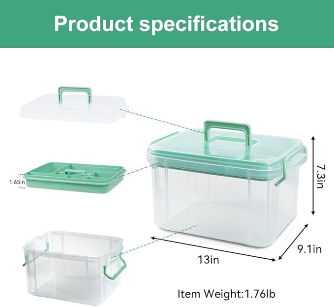 DOUKE 15qt Clear Medicine Organizer Storage Box with Handle, Plastic Empty First Aid Box with Tray, Multipurpose Medical Storage Container, Medication Organizer Chest for Home, Baby, Elderly, Dorm