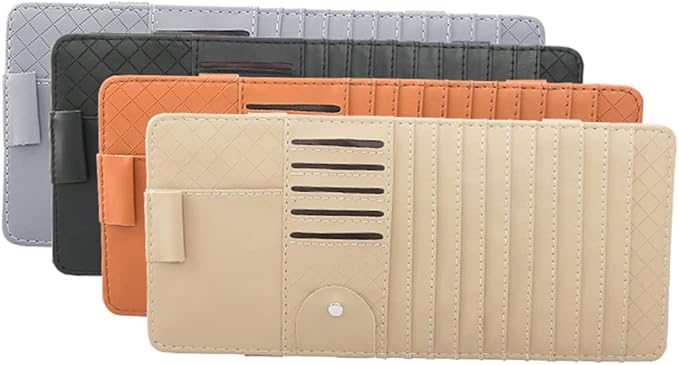 PartyKindom Multi-Functional Sun Visor Organizer Bag for Car Premium Leather Storage for Pens and Cards Practical Vehicle Accessory Gray