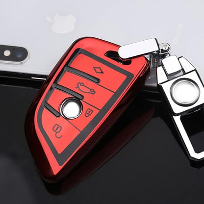 QBUC Key Fob Cover, Full Protective Case for X1/X3/X5/X6 and Series 1/2/5/7, Soft TPU Anti-dust Shell, Keyless Remote Control (Red)