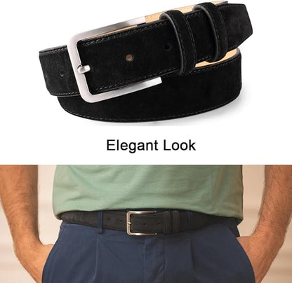 Men's Belt Casual Genuine Leather Suede Belts for Men 1 3/8" Wide Elegant Golf Dress Belt