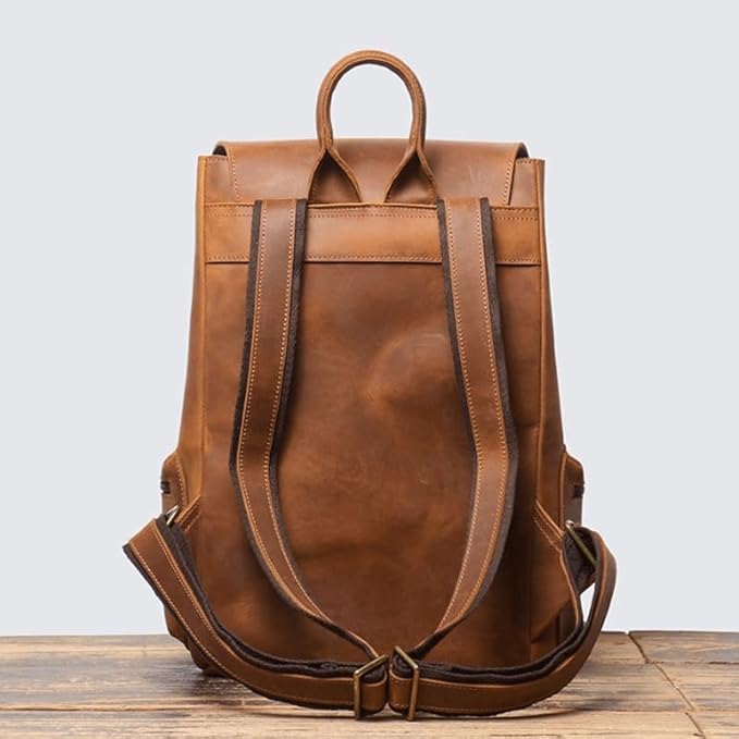 Retro Men's Business Travel Backpack Made of Genuine Leather Large Capacity Suitable for Carrying A Laptop