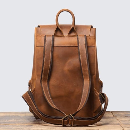 Retro Men's Business Travel Backpack Made of Genuine Leather Large Capacity Suitable for Carrying A Laptop