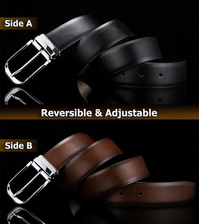 Mens Belts Leather Reversible 1.25" Black Dress Belt for Men