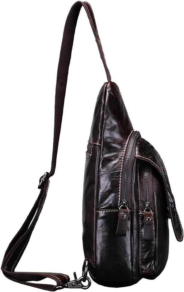 Leather Sling Bag Crossbody Backpack for Men Women Travel Outdoor Hiking Camping Shoulder Chest Pack Work Office Casual Pouch Daypack