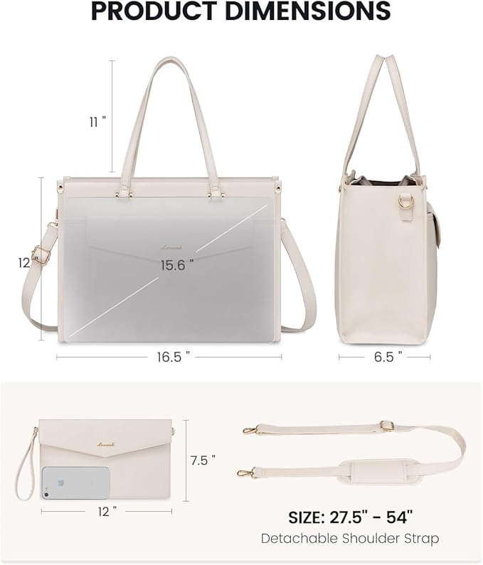 LOVEVOOK Laptop Bag for Women, 15.6'' Laptop Tote Purse 2-in-1 Professional Work Bag Business Briefcase with Clutch Purse, Waterproof Leather Computer Handbag for Teacher Office Travel