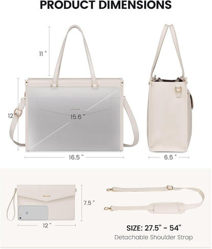 LOVEVOOK Laptop Bag for Women, 15.6'' Laptop Tote Purse 2-in-1 Professional Work Bag Business Briefcase with Clutch Purse, Waterproof Leather Computer Handbag for Teacher Office Travel