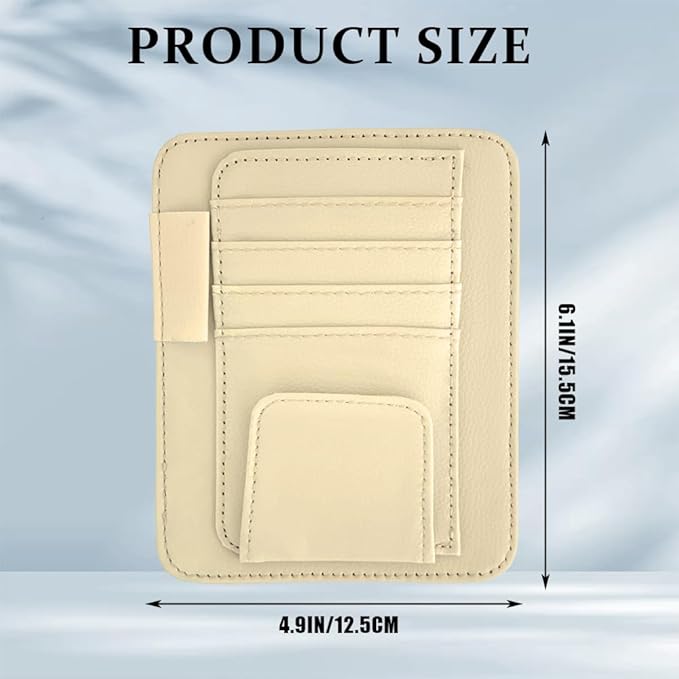 Small Leather Sun Visor Organizer, Visor Accessories, Multi-Pocket Sunvisor Storage with Sunglass Holder, Car Organizer for Drving License Card Pen Fits Most Vehicles (Beige)