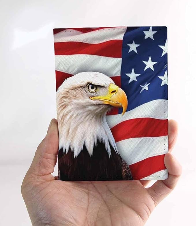 American Flag Passport Holder for Travel Stars and Eagle PU Leather Passport Cover Wallet Cute Passport Card Holder for Women and Men