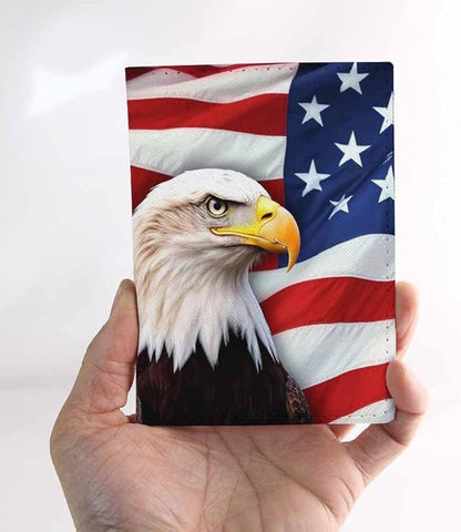 American Flag Passport Holder for Travel Stars and Eagle PU Leather Passport Cover Wallet Cute Passport Card Holder for Women and Men