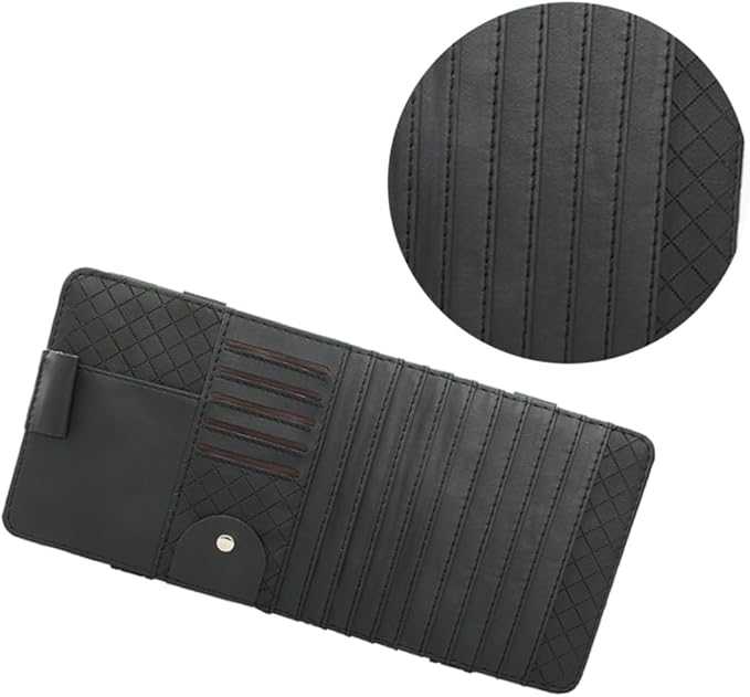 Mikinona Multi-Functional Sun Visor Cd Holder Organizer Bag Premium Leather Storage for Car Conveniently Stores Pens Cards Booklets Design for Vehicle Accessories