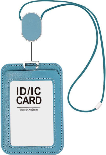 Larpur Convenient PU Leather Work ID Holder with Retractable Reel & Lanyard - Perfect for Office, School, and Key/Credit Card Storage (Aqua)
