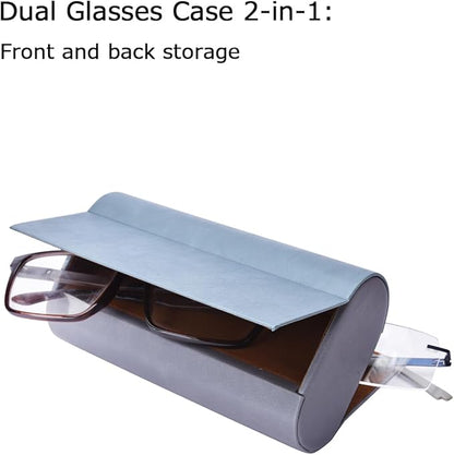 Philley Dual Glasses Case 2-in-1 PU Leather Hard Shell Double Eyeglasses case for Women & Men