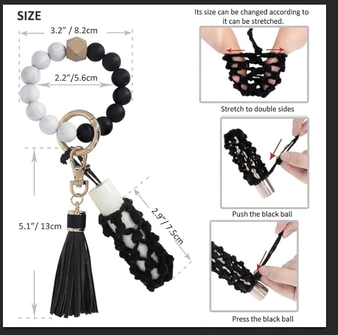BIHRTC Silicone Key Ring Bracelets Wristlet Keychain Wallet with Net Chapstick Holder for Women