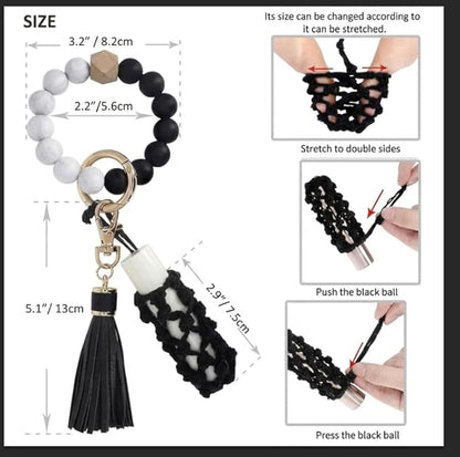 BIHRTC Silicone Key Ring Bracelets Wristlet Keychain Wallet with Net Chapstick Holder for Women