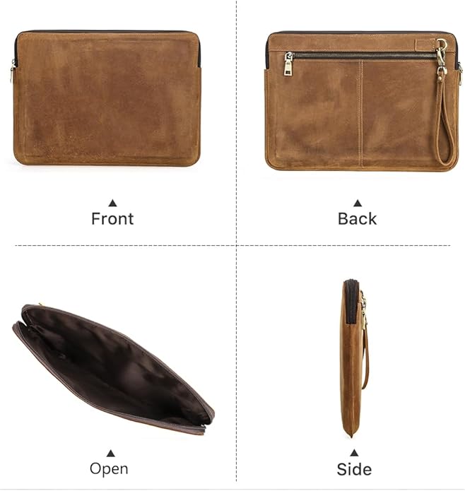 CONTACTS Full Grain Leather 14" Laptop Case Large Document Bag Notary Bag Slim Briefcase for Men