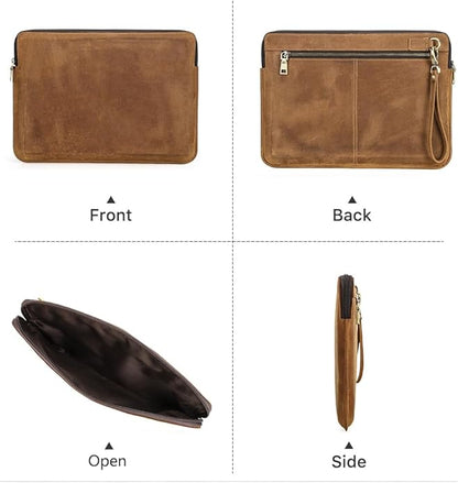 CONTACTS Full Grain Leather 14" Laptop Case Large Document Bag Notary Bag Slim Briefcase for Men