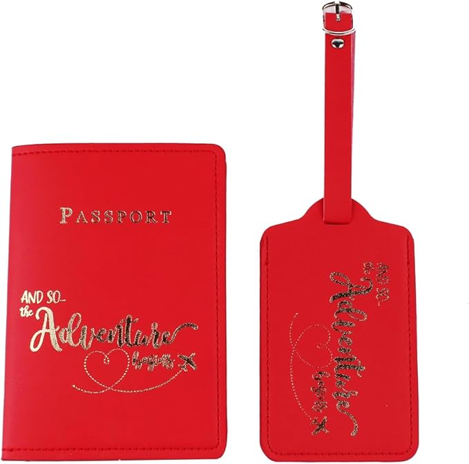 Belsmi Passport and Luggage Tags Set Travel Suitcase Tag (Red)