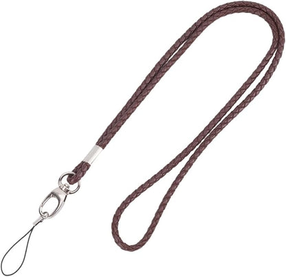 Braided PU Leather Lanyard 33.86 Inch Strong Office Long Neck Strap Handmade Necklace Badge Lanyards Wristlet Bracelet Keychain Cord with Metal Clasp for ID Card Holder Keys (Coconut Brown)