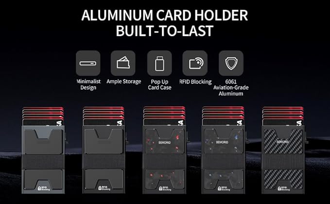 SEMORID Slim Wallet for Men, Minimalist RFID Blocking Mens Card Wallet - Pop Up Credit Card Holder, Thin Metal Case with Cash Band, Hold 12+ Cards