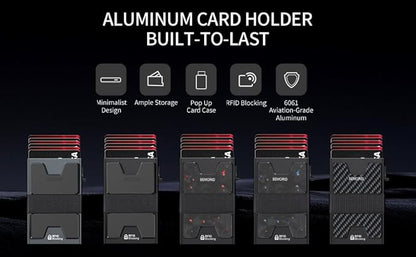 SEMORID Slim Wallet for Men, Minimalist RFID Blocking Mens Card Wallet - Pop Up Credit Card Holder, Thin Metal Case with Cash Band, Hold 12+ Cards