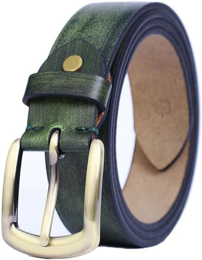 Men's Casual Leather Belt, Handmade Vintage Green Jeans Belt for Everyday Work Casual, Packed in Gift Box