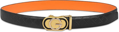 Aurolran Men&Womens Leather Dress Belt Business Automatic Buckle Belt Color-Black Silver Gold