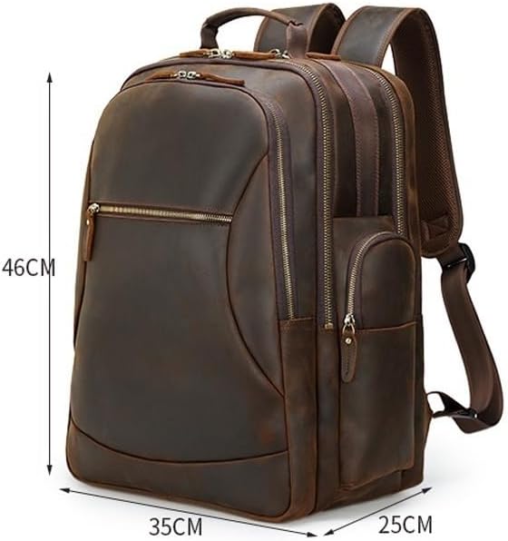 Men Leather Briefcase Full Grain Leather for Men Laptop Backpack Business Work Daypack Hiking Large Capacity Bag for Office Commute and Outdoor Adventures