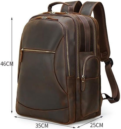 Men Leather Briefcase Full Grain Leather for Men Laptop Backpack Business Work Daypack Hiking Large Capacity Bag for Office Commute and Outdoor Adventures