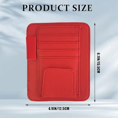 Small Leather Sun Visor Organizer, Visor Accessories, Multi-Pocket Sunvisor Storage with Sunglass Holder, Car Organizer for Drving License Card Pen Fits Most Vehicles (Red)