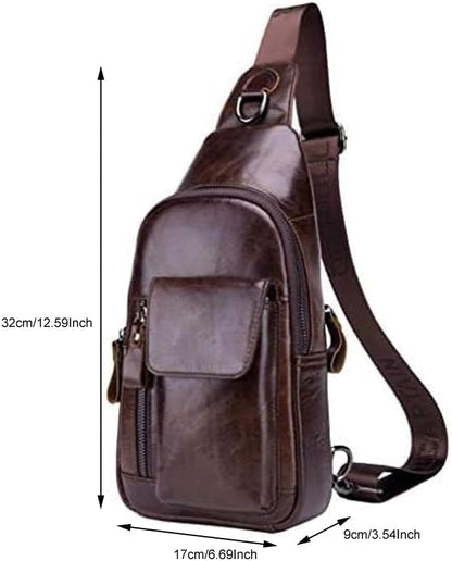 Hebetag Leather Sling Bag Hiking Daypack for Men Women Outdoor Travel Camping Fishing Crossbody Shoulder Chest Pack Backpack, Coffee