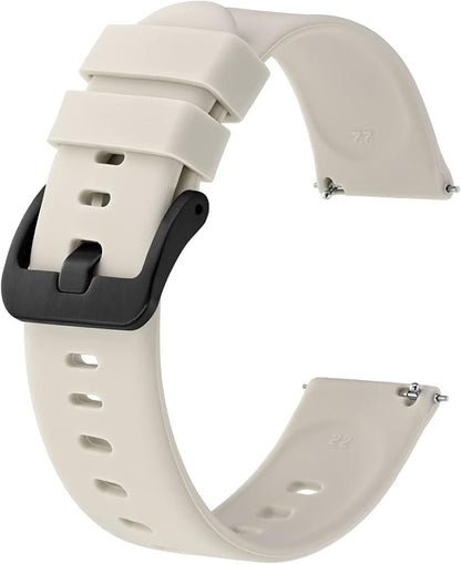 BISONSTRAP Silicone Watch Bands, Slim Watch Straps with Quick Release, 18mm, Ivory (Beige) with Black Buckle