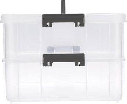 BTSKY 2 Layer Stack & Carry Box, Plastic Multipurpose Portable Storage Container Box Handled Organizer Storage Box for Organizing Stationery, Sewing, Art Craft, Jewelry and Beauty Supplies Dark Grey