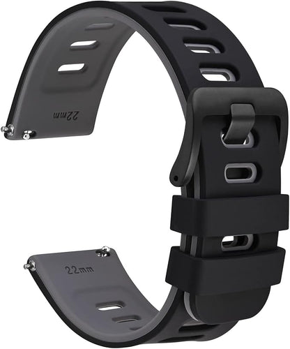 WOCCI 18mm Bicolor Watch Band, Silicone Rubber, Quick Release Replacement Strap for Men and Women, Black Stainless Steel Buckle (Black-Grey)