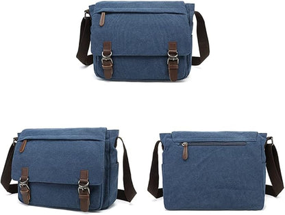 Sechunk Canvas Vintage Messenger Bag Shoulder bag Leather Large Travel Crossbody bags for men women 15inch Laptop