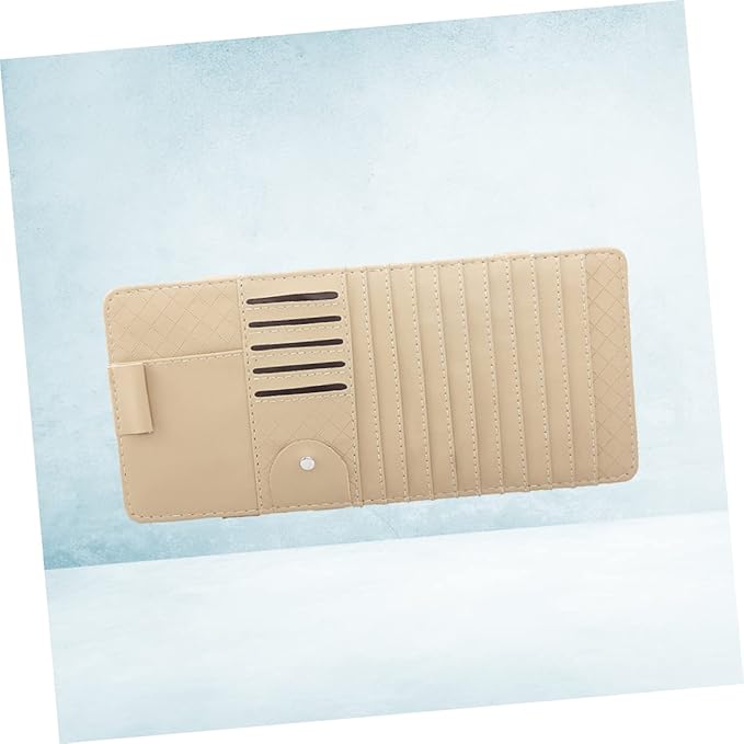 PRETYZOOM Multi Functional Sun Visor Organizer Bag for Car Leather CD Holder Pen Card Storage Stylish Beige Design for Vehicle Interior