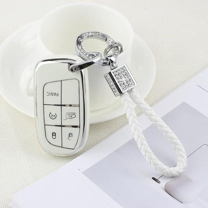 PIFOOG White Key Fob Cover for Jeep Grand Cherokee Compass Renegade Accessories TPU Soft Car Keys Case Shell Protector Bling Keychain 5 Buttons Girly Women Cute