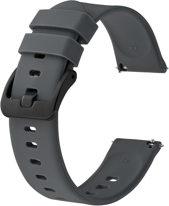 BISONSTRAP Silicone Watch Bands, Slim Watch Straps with Quick Release, 18mm, Grey with Black Buckle