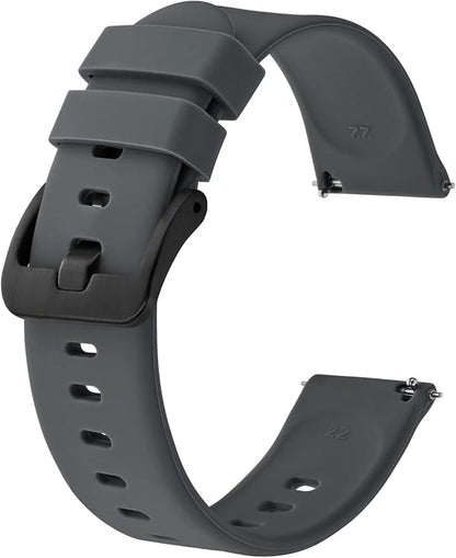 BISONSTRAP Silicone Watch Bands, Slim Watch Straps with Quick Release, 22mm, Grey with Black Buckle