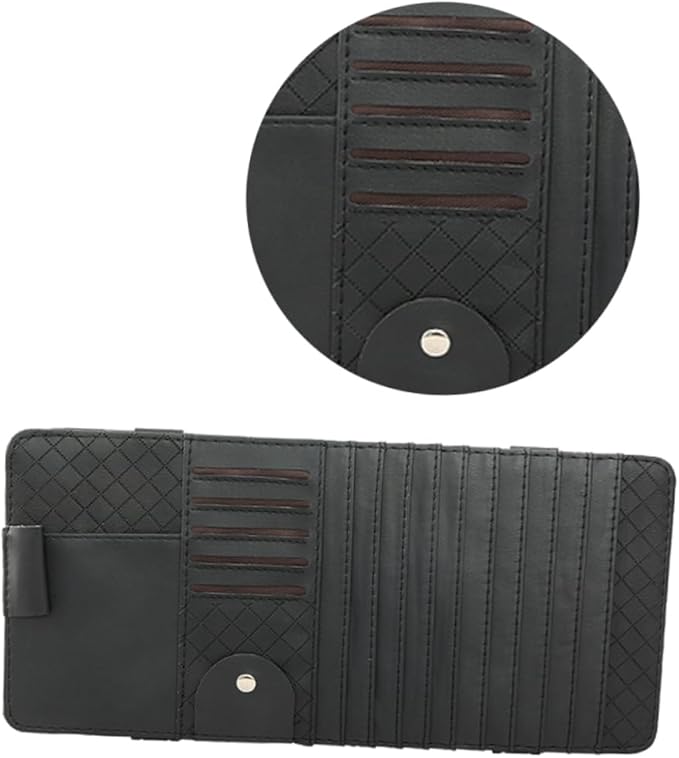 GLEAVI Multi-Functional Sun Visor Leather Organizer Bag for Car Premium Storage for Pens and Cards Stylish Vehicle Accessory Black