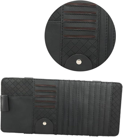GLEAVI Multi-Functional Sun Visor Leather Organizer Bag for Car Premium Storage for Pens and Cards Stylish Vehicle Accessory Black