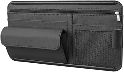 Car Sun Visor Multi-Pocket Net Zipper Organizer Auto Interior Accessories Pocket Organizer Storage Pouch Holder for Card License Pen Glasses (Black)