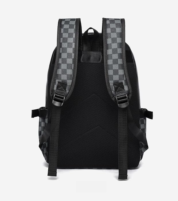 Retro men's business plaid backpack can hold a 15.6-inch laptop, women's stylish travel waterproof leather backpack. (black-17.3-inch)
