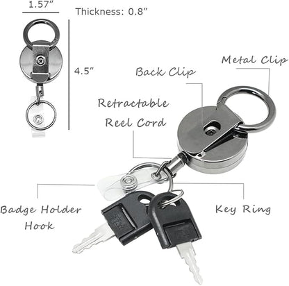 Retractable Key-Chain Badge Reel - Boshiho Heavy Duty Metal ID Badge Holder Key Reel, Key Holder Ring with Belt Clip