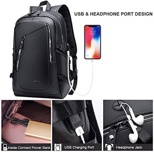 DYJ Vegan Leather Laptop Backpack for Women&Men, PU Vintage Travel Daypacks with USB Charging Port 17 Inch Laptop