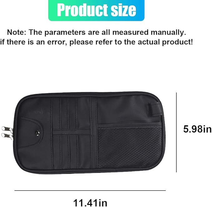 ZIMISI Car Visor Organizer, Double Zipper Sunglass Holder with Elastic Bands, PU Leather Car Storage Holder, Multi-Pocket Storage Pouch, Sun Visor Organizer for Most Cars (Black)